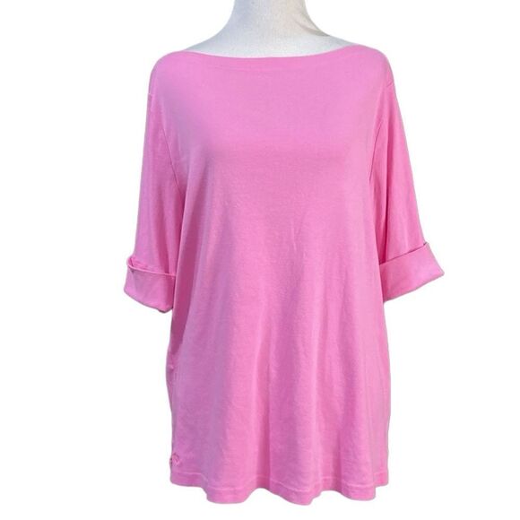 Ralph Lauren Bubblegum Pink Soft Brushed Cotton Roll Cuff Sleeve T-shirt - Picture 1 of 10